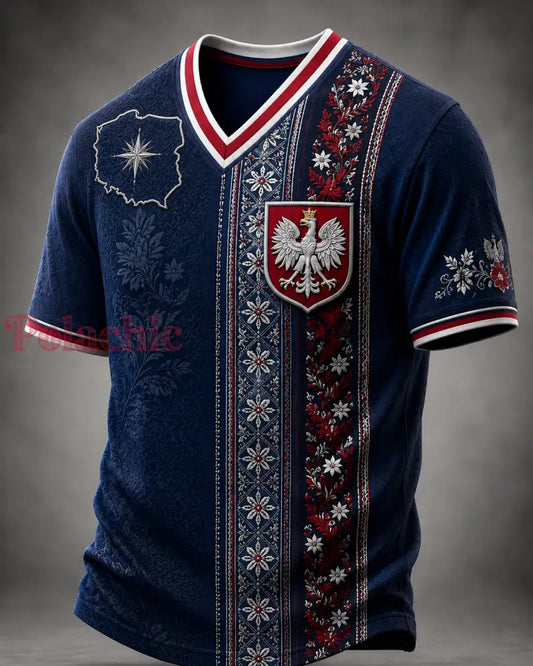 Męski t-shirt z V-kształtnym dekoltem w kolorze polskiej flagi - A / S