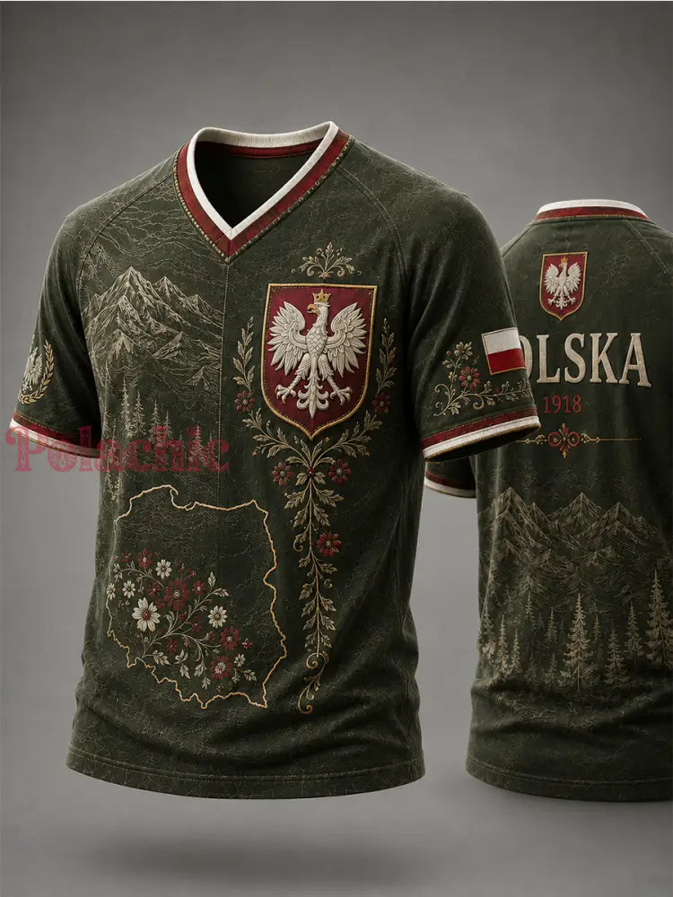 Męski t-shirt z V-kształtnym dekoltem w kolorze polskiej flagi - A / S