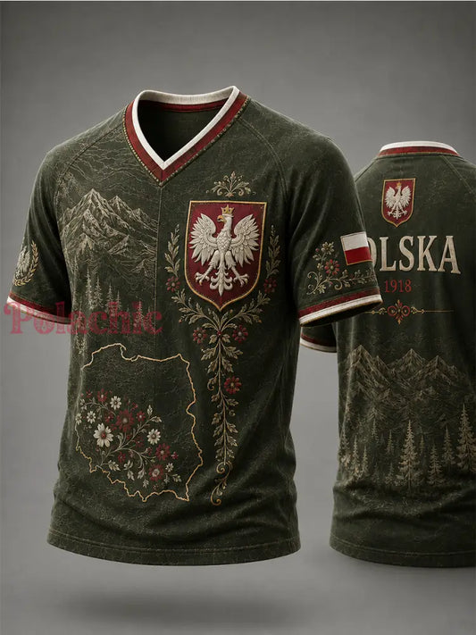 Męski t-shirt z V-kształtnym dekoltem w kolorze polskiej flagi - A / S