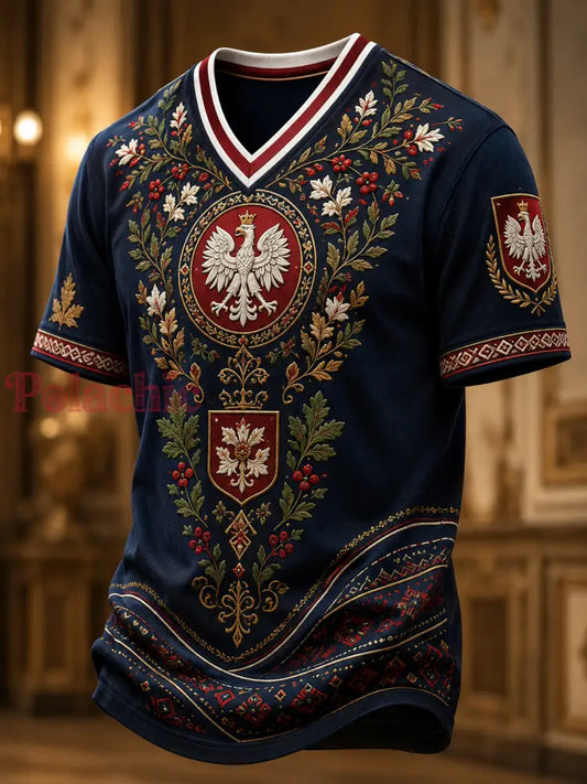 Męski t-shirt z V-kształtnym dekoltem w kolorze polskiej flagi - A / S