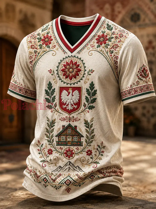 Męski t-shirt z V-kształtnym dekoltem w kolorze polskiej flagi - A / S