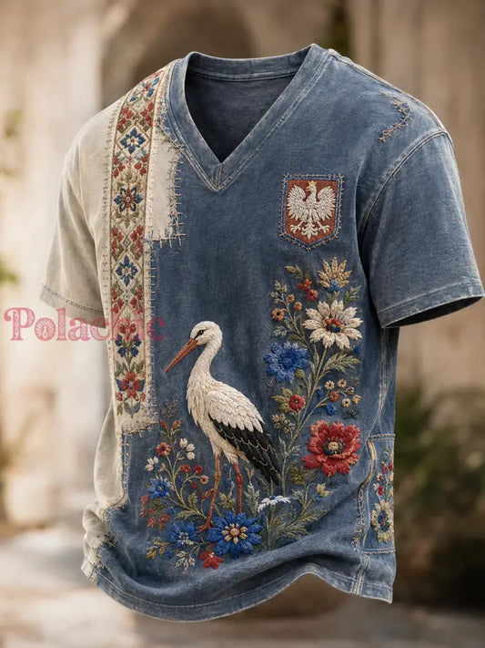 Męski t-shirt z V-kształtnym dekoltem w kolorze polskiej flagi - A / S