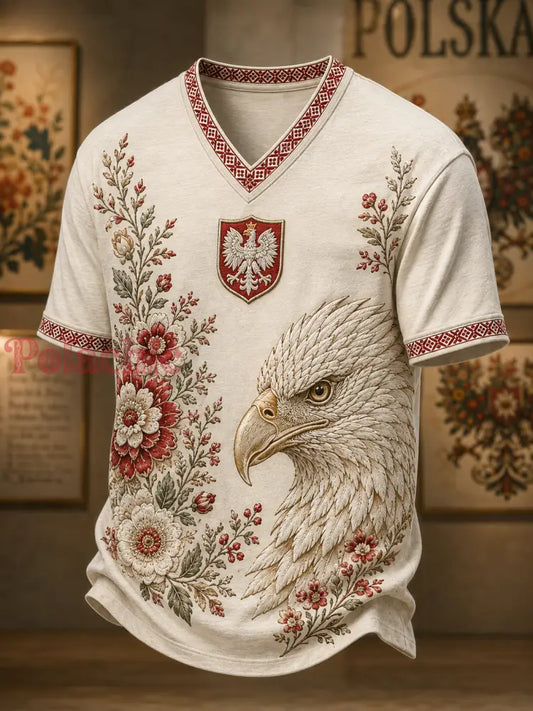 Męski t-shirt z V-kształtnym dekoltem w kolorze polskiej flagi - A / S