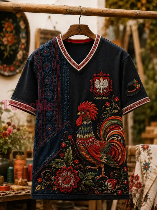 Męski t-shirt z V-kształtnym dekoltem w kolorze polskiej flagi - A / S