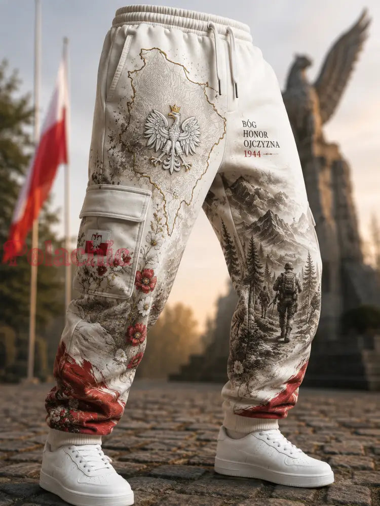 Męskie spodnie dresowe typu casual z motywem kultury wojskowej polskiej - A / S
