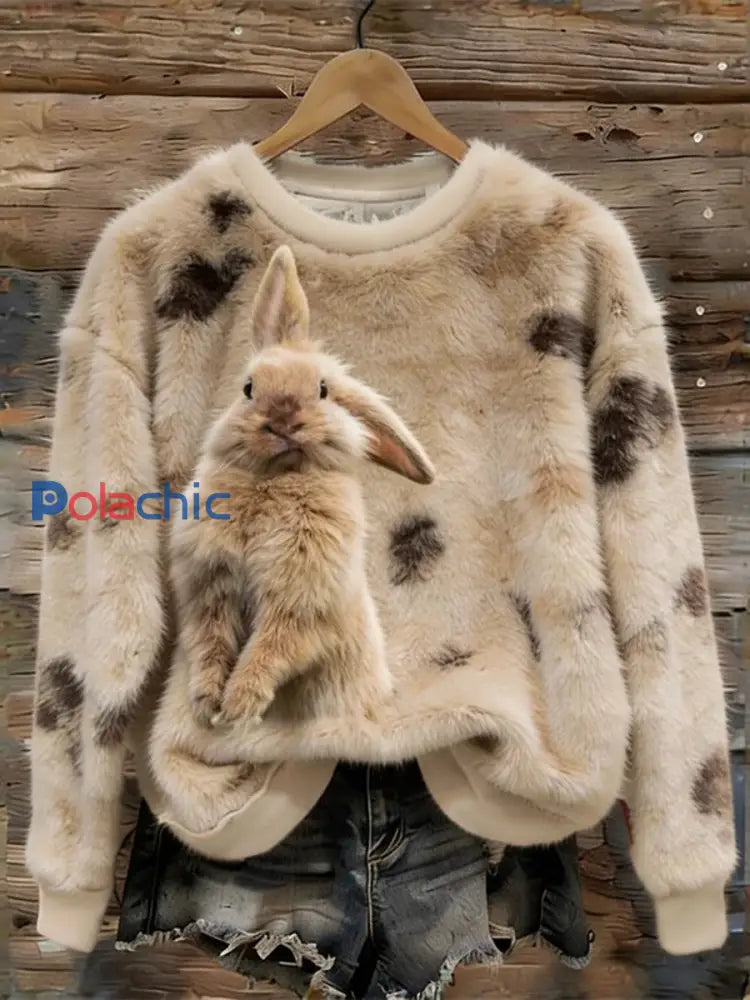 Mignon Bunny Art col rond confortable flanelle Sweatshirt des femmes comme image / S