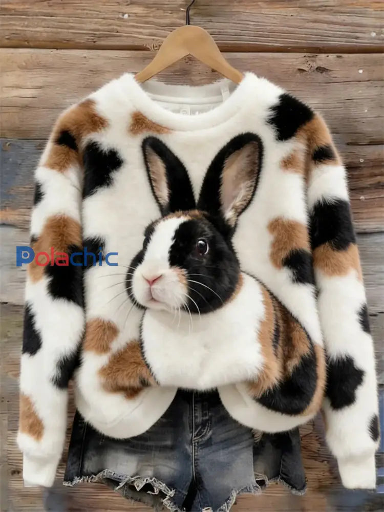 Mignon Bunny Art col rond confortable flanelle Sweatshirt des femmes comme image / S