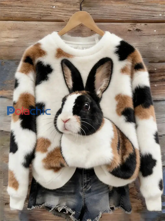 Mignon Bunny Art col rond confortable flanelle Sweatshirt des femmes comme image / S