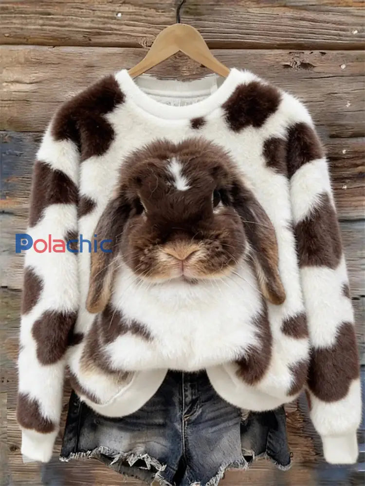 Mignon Bunny Art col rond confortable flanelle Sweatshirt des femmes comme image / S