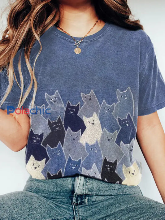 Mignon chat patchwork Art lavé T-shirt des femmes comme image / S