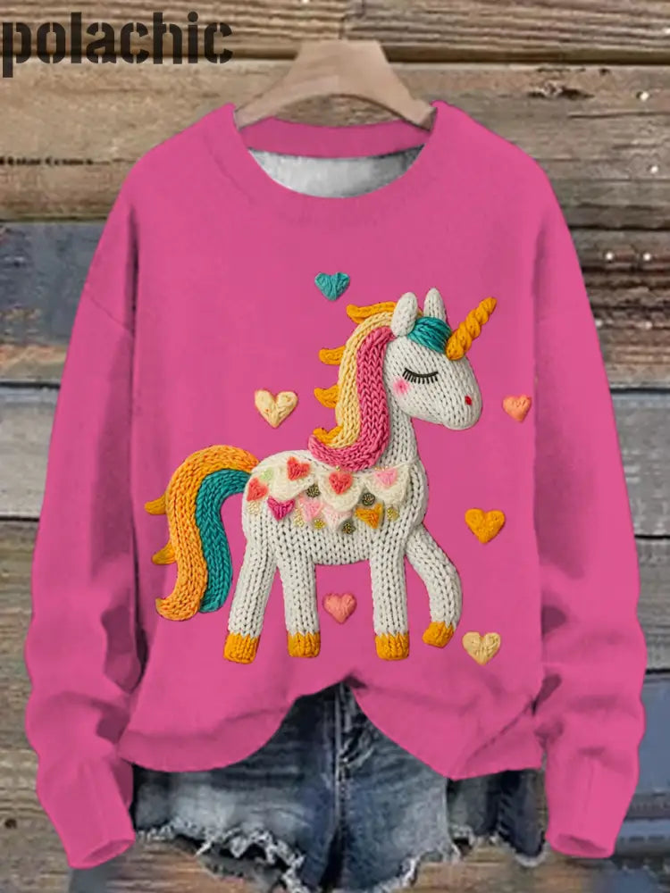 Mignon Licorne Imprimé Col Rond Casual Sweat-Shirt À Manches Longues A / S