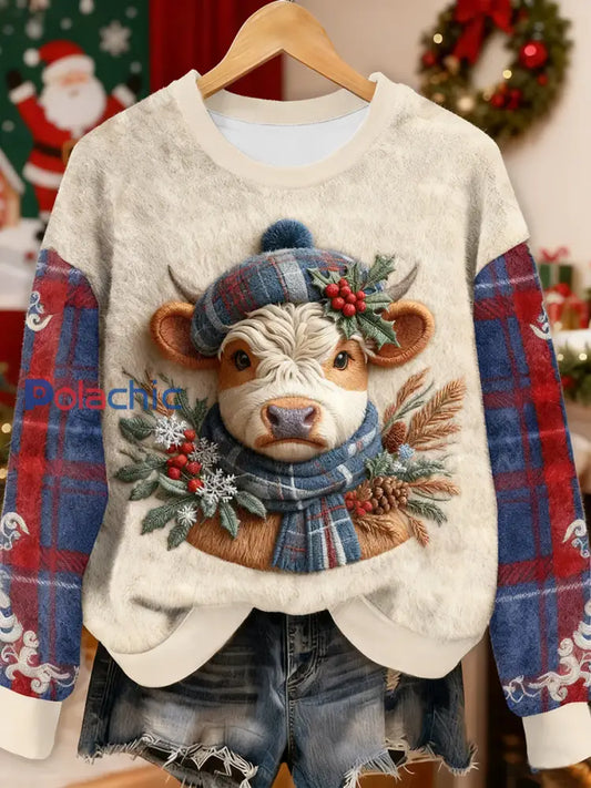 Mignon Noël Highland Vache Flanelle Hoodie Femme comme image / S