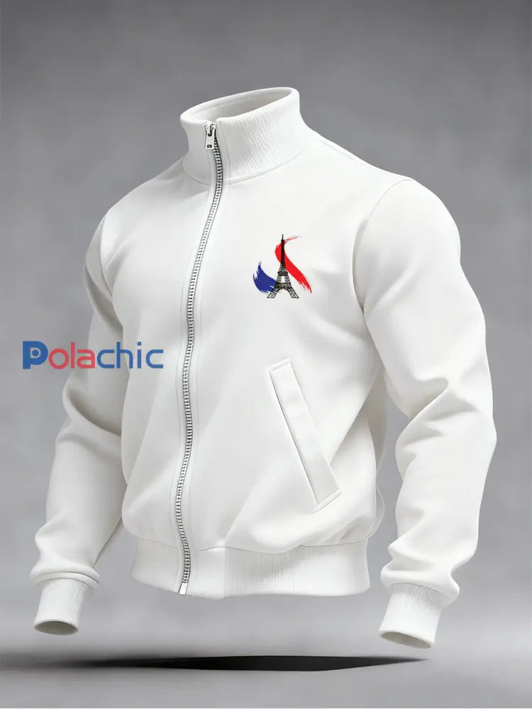 Mode Vintage Casual Stand Collar Zip-Up Sweatshirt pour hommes A / S