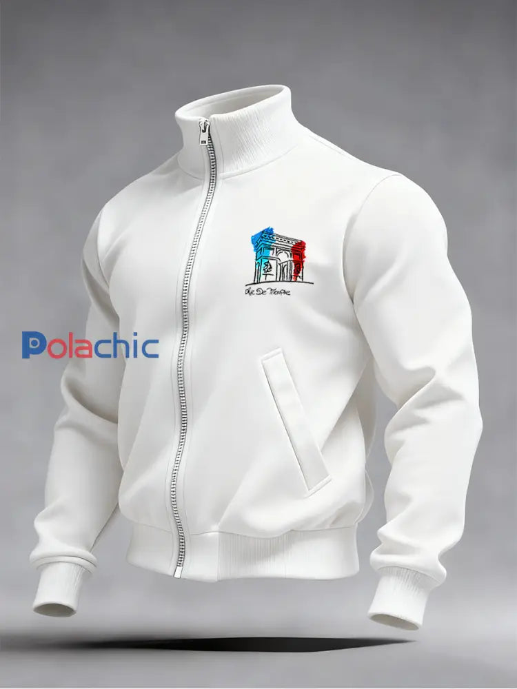 Mode Vintage Casual Stand Collar Zip-Up Sweatshirt pour hommes A / S