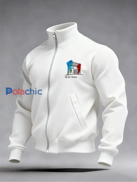Mode Vintage Casual Stand Collar Zip-Up Sweatshirt pour hommes A / S