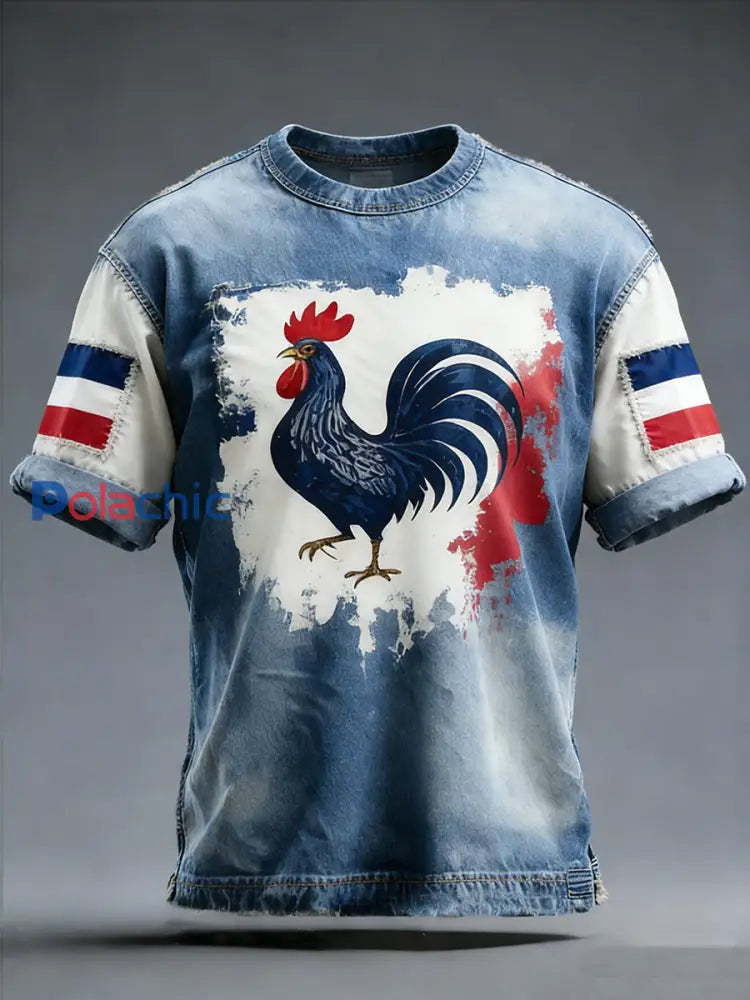 Modèle de coq drapeau français rétro Patchwork Color-Block T-shirt décontracté et confortable A / S
