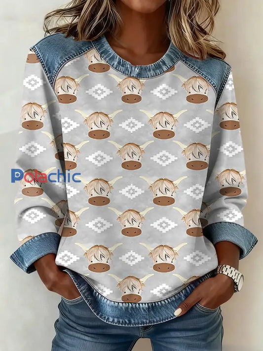 Modèle Western Pattern Patchwork Art Sweatshirt Femme comme image / S