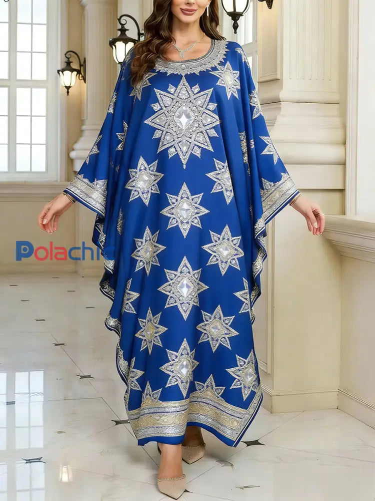 Motif artistique élégant des femmes Casual lâche Batwing manches longues Plus Size Dress A / ONE
