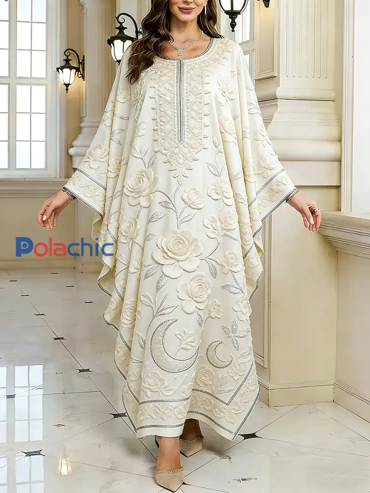 Motif artistique élégant des femmes Casual lâche Batwing manches longues Plus Size Dress A / ONE