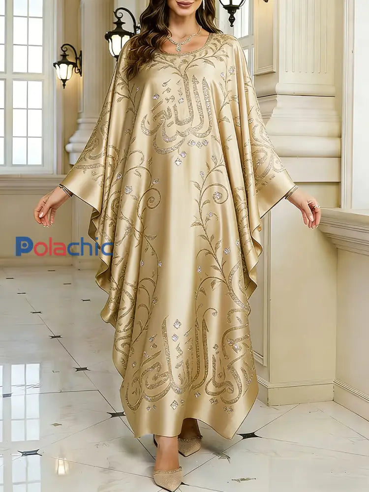 Motif artistique élégant des femmes Casual lâche Batwing manches longues Plus Size Dress A / ONE