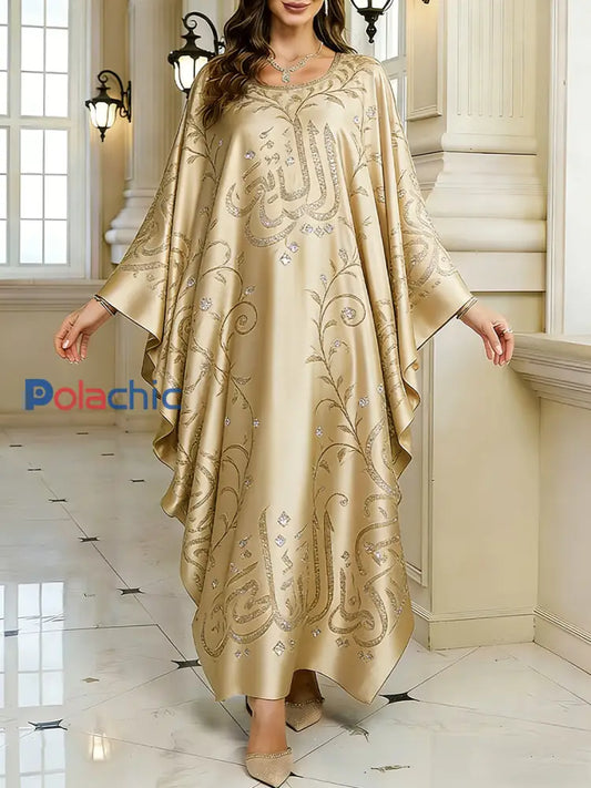 Motif artistique élégant des femmes Casual lâche Batwing manches longues Plus Size Dress A / ONE
