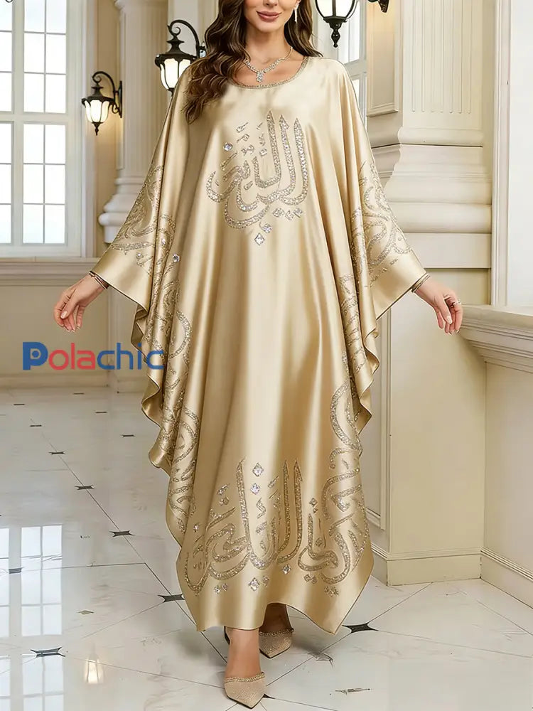 Motif artistique élégant des femmes Casual lâche Batwing manches longues Plus Size Dress A / ONE