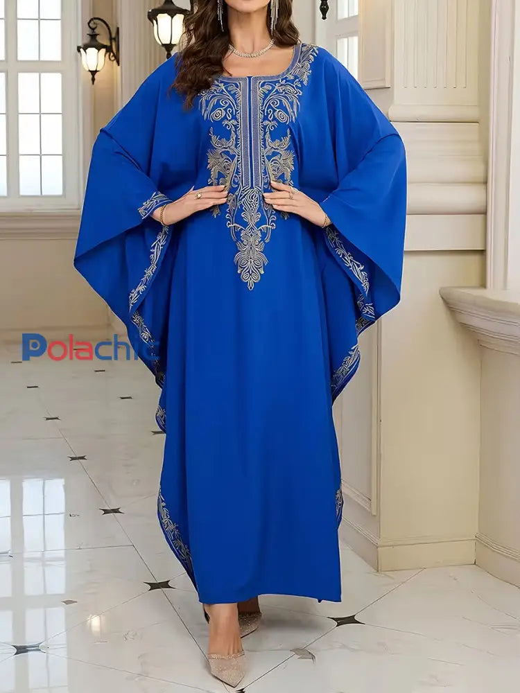 Motif artistique élégant des femmes Casual lâche Batwing manches longues Plus Size Dress A / ONE
