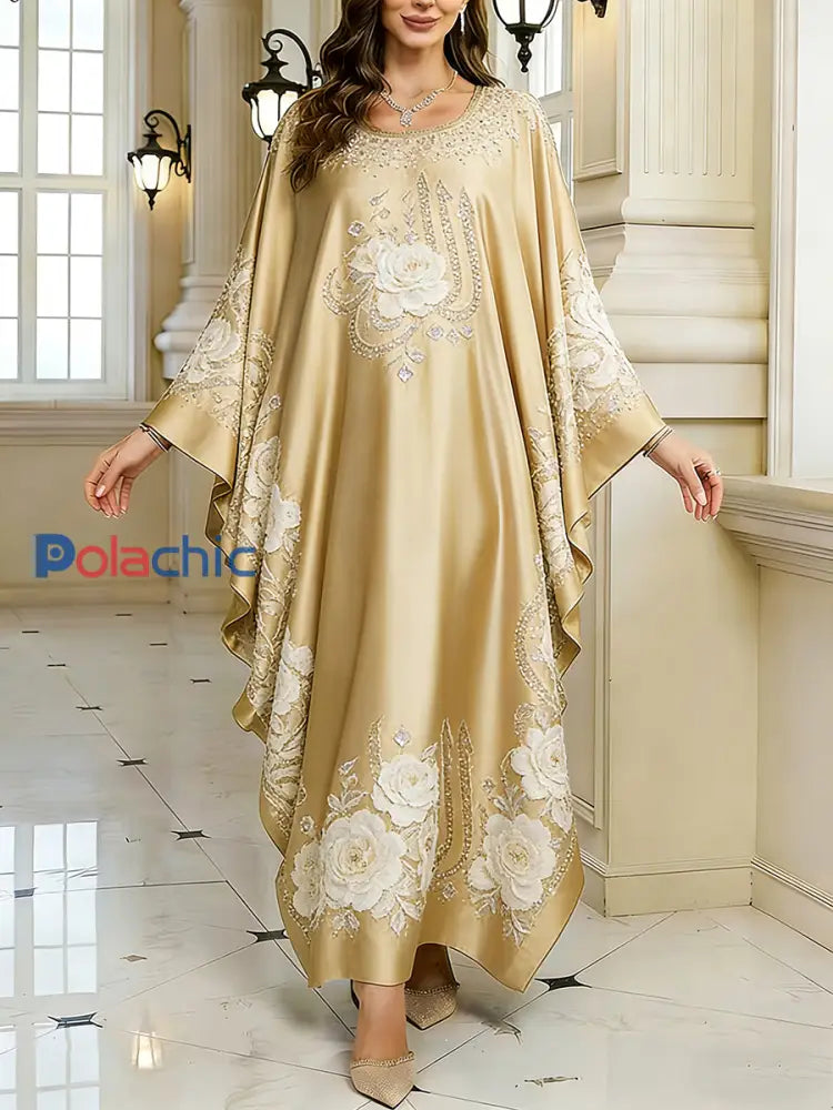 Motif artistique élégant des femmes Casual lâche Batwing manches longues Plus Size Dress A / ONE