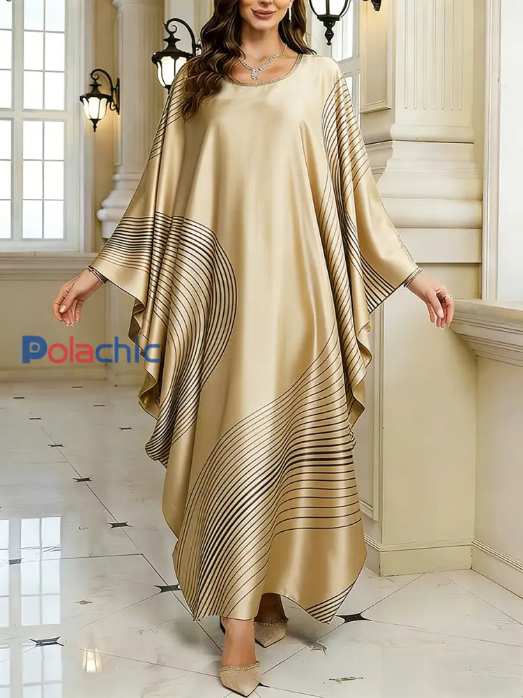 Motif artistique élégant des femmes Casual lâche Batwing manches longues Plus Size Dress A / ONE