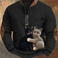 Motif De Chat Mignon Cowboy Imprimé Western Village Chasse Logo Zipper V-Cou En Plein Air