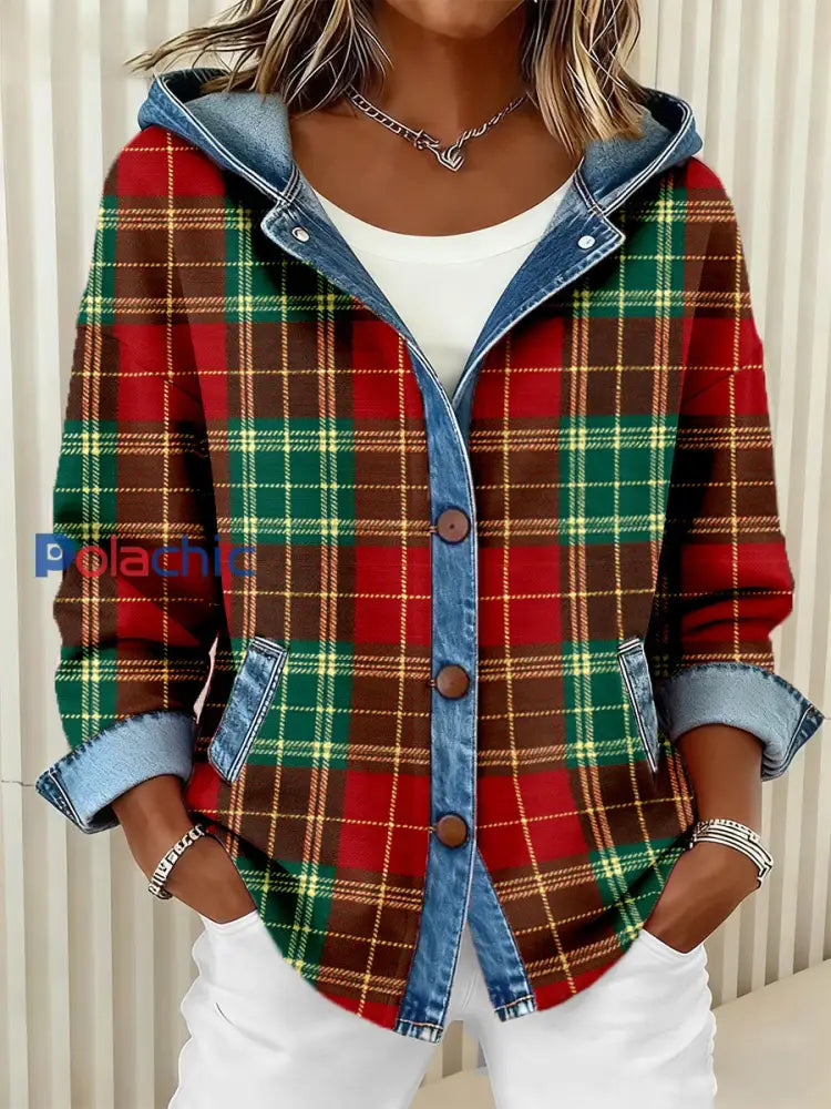 Motif de Plaid Motif Patchwork Art Cardigan à Capuche Motif de Noël des femmes comme image / S