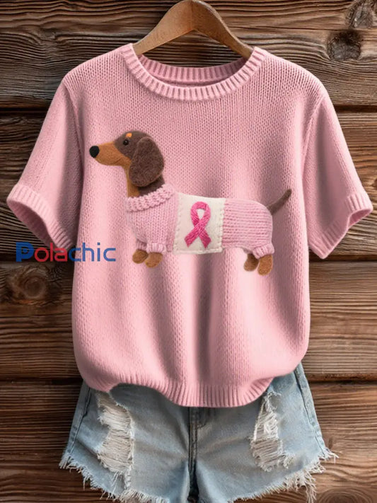 Motif de teckel mignon des femmes feutre Art confortable tricot Top Rose / S
