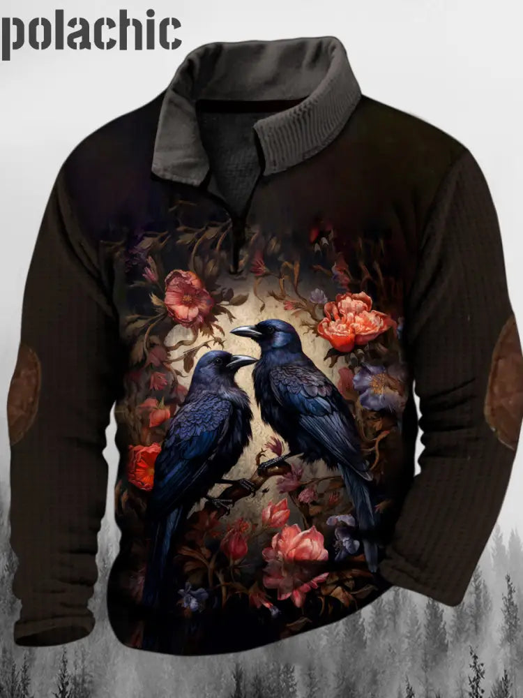 Murky Gothic Art Imprimé Western Vintage Stand Collar Zipper Outdoor Sweatshirt A / S