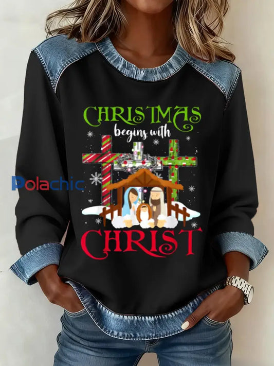 NOËL pour femme commence avec CHRIST Denim Patchwork Top Noir / S