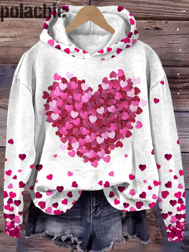 Paillettes Coeur De La Saint-Valentin Imprimé Col Rond Pull Lâche Manches Longues Hoodie A / S