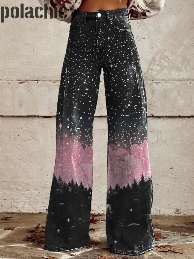 Pantalon À Jambe Large Décontracté Imprimé Rétro Illustration Pour Femmes