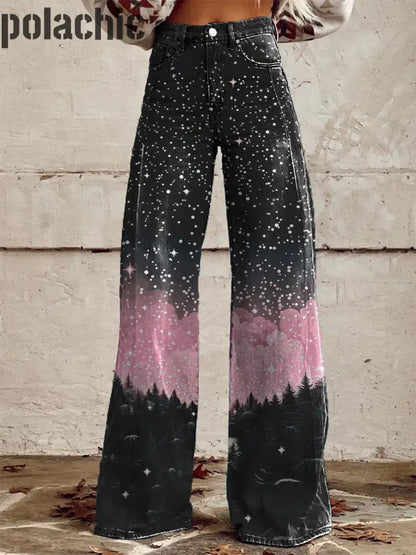 Pantalon À Jambe Large Décontracté Imprimé Rétro Illustration Pour Femmes A / S