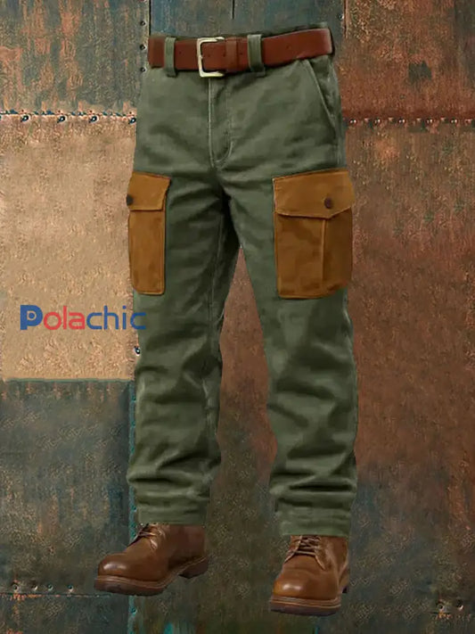 Pantalon cargo à blocs de couleurs vintage pour hommes vert armée / S