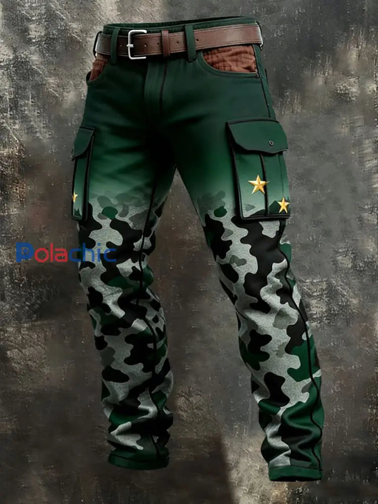 Pantalon Cargo Camouflage Rétro Homme Vert / S
