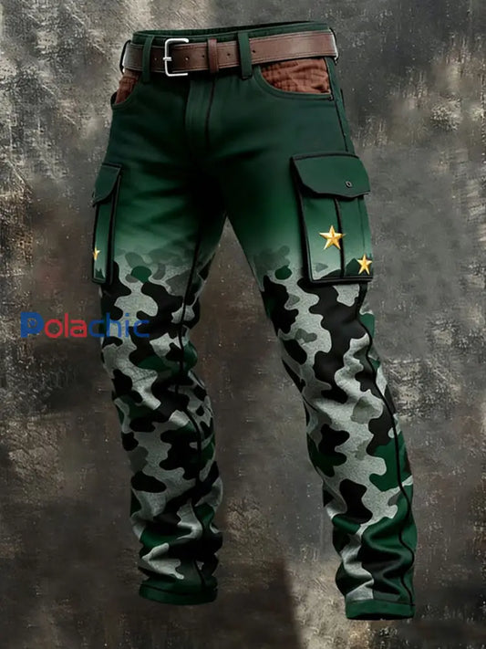 Pantalon Cargo Camouflage Rétro Homme Vert / S