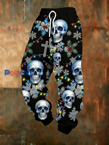 Pantalon Crâne de Noël Vintage Homme Noir / S