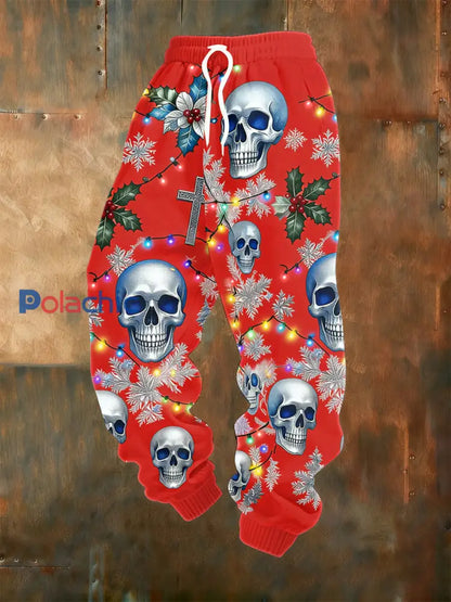 Pantalon Crâne de Noël Vintage Homme Rouge / S