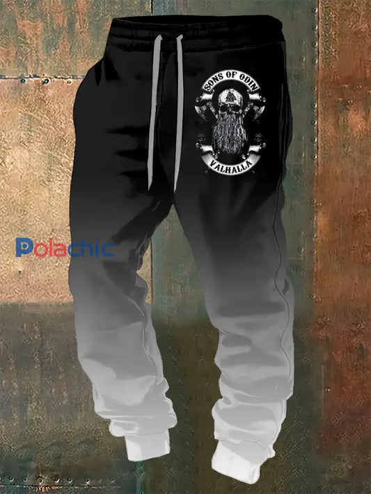 Pantalon de sport à cordon de serrage imprimé Viking Skull pour homme Noir / S