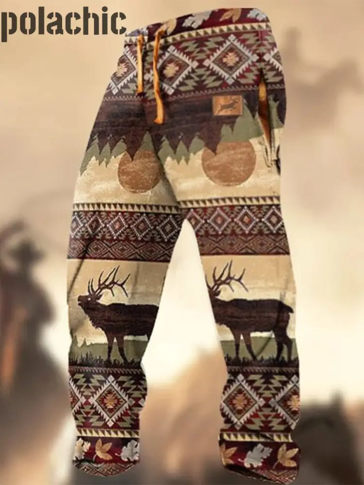 Pantalon De Survêtement Décontracté À Rayures Avec Logo Chasse Western Village Imprimé Cowboy