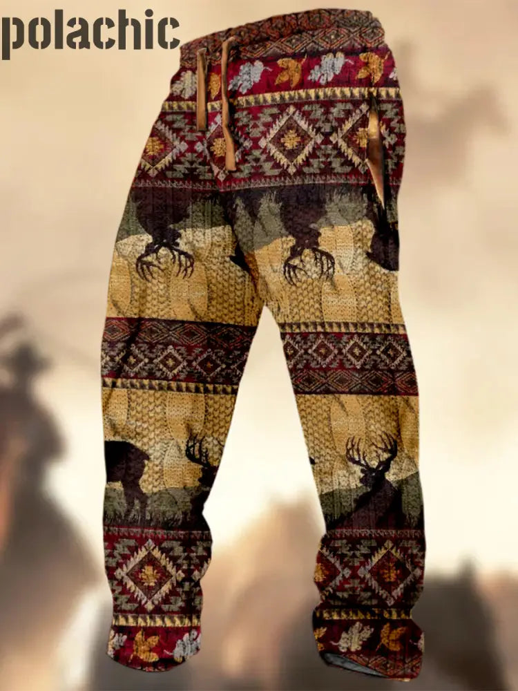 Pantalon De Survêtement Décontracté À Rayures Logo Chasse Western Village Motif Texture Rétro A / S