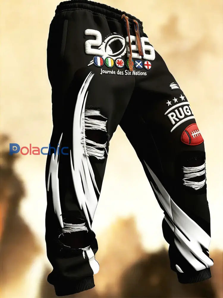 Pantalon de survêtement homme noir French Rugby Six Nations imprimé vieilli Noir / S