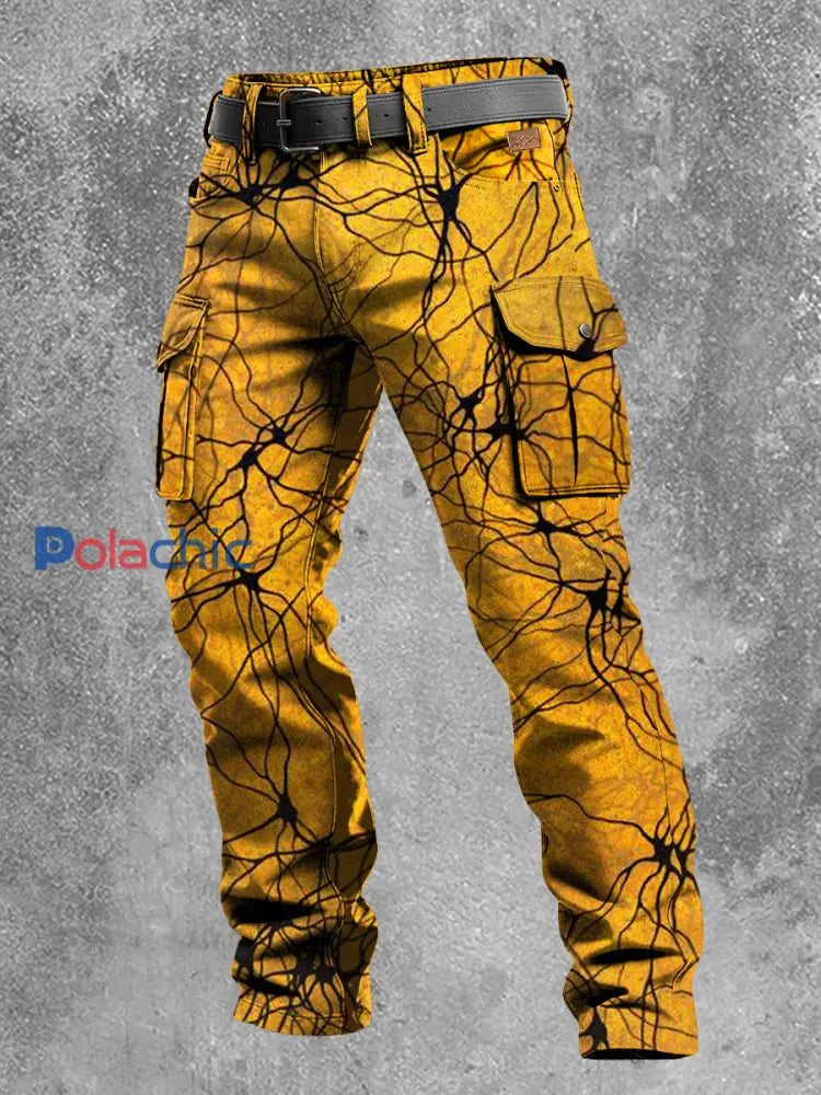 Pantalon de travail décontracté pour hommes rétro vacances Business Art Print Jaune / S