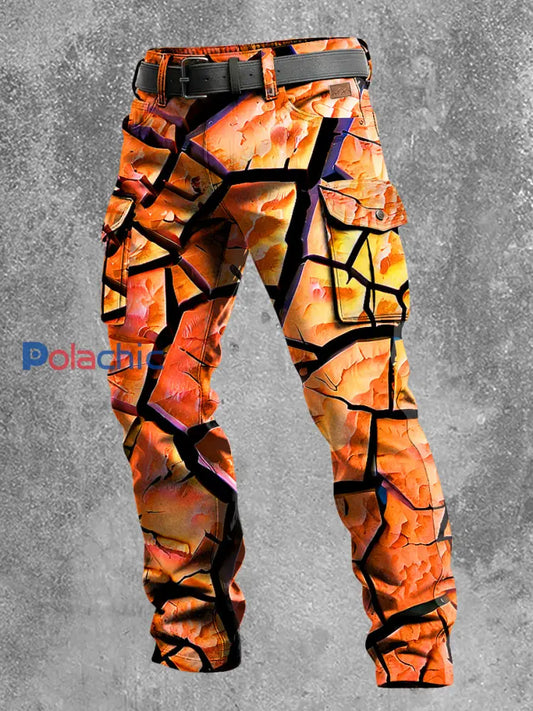 Pantalon de travail décontracté pour hommes rétro vacances Business Art Print Orange / S