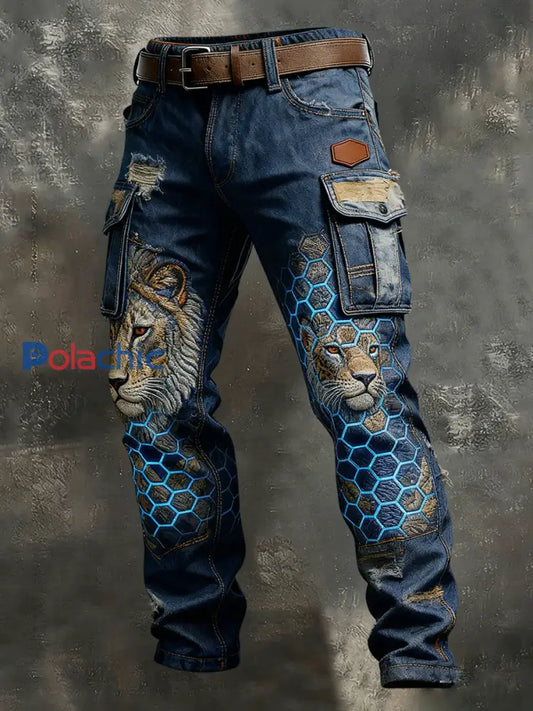 Pantalon de travail décontracté Vintage Animal Print Art Business pour hommes A / S