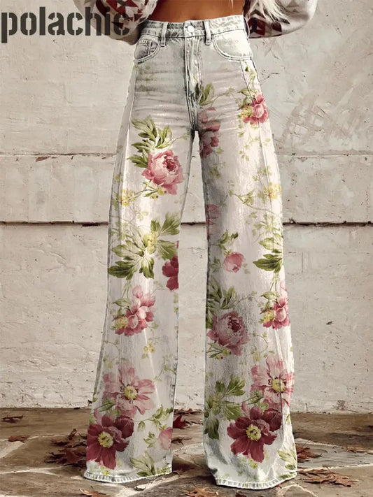 Pantalon Décontracté À Imprimé Floral Vintage Pour Femmes